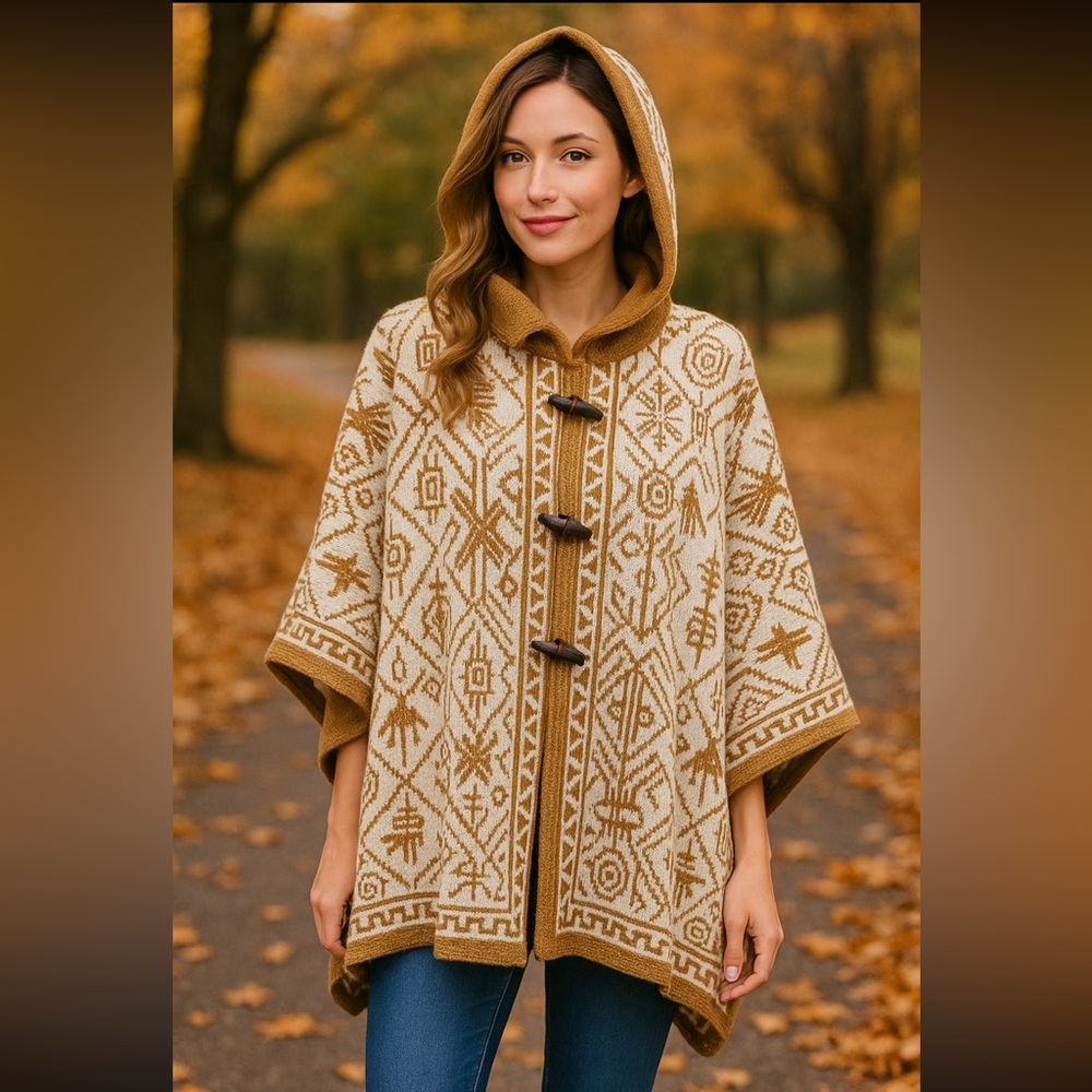 Alpaca Fina Peru Handwoven Alpaca Wool Hooded Poncho Boho Artisan Lagenlook